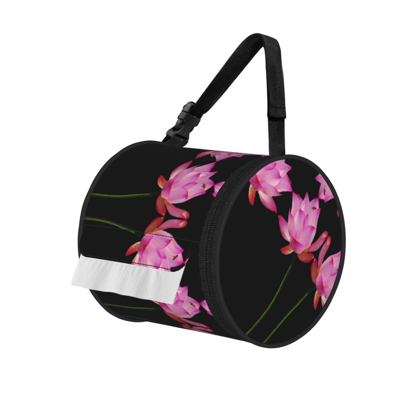 Lotus Printed Roll Paper Carrier Bag, Foldable Oxford Cloth Tissue Case for Camping Hiking Backpack