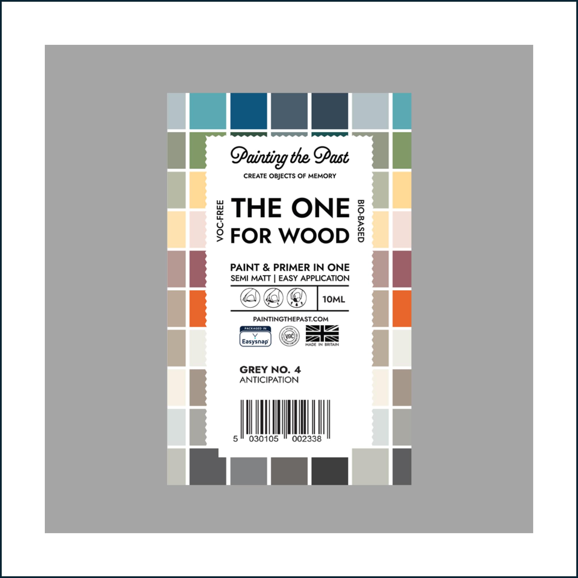 Painting The Past Grey No. 4 Anticipation The One For Wood Paint & Primer 10Ml (Sample) | Semi Matt Finish, Bio-Based & Voc-Free Formula For Wooden Furniture & Surfaces | Durable & Easy Indoor Home Decorating