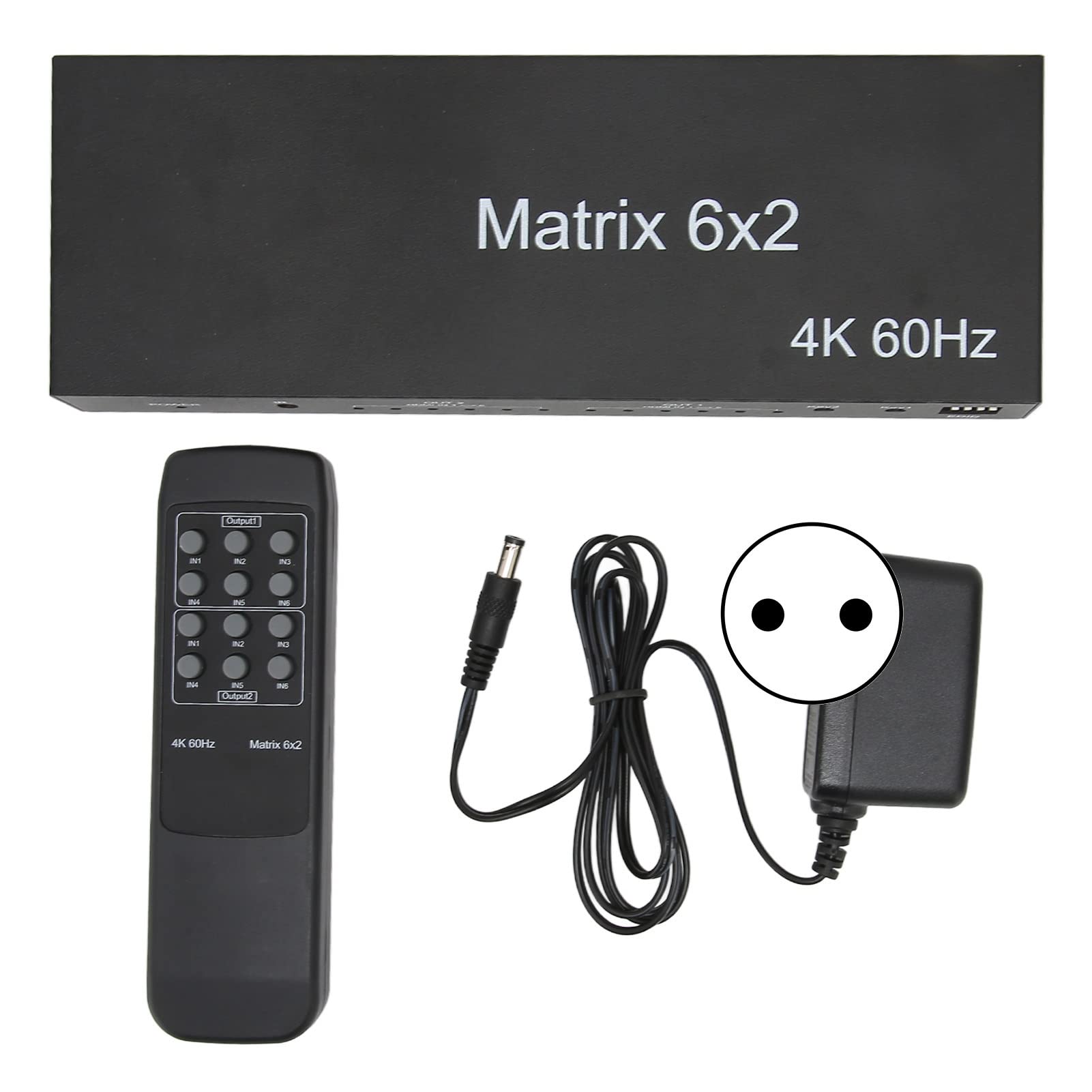 Annadue a Matrice HDMI 6x2,4K HDMI Switcher Splitter 6 in 2 out Box, Supporta Fino a 4K a 60 Hz, EDID, 3D, HDCP 2,2, 3,5 Mm + Uscita Ottica, Telecomando(EU)