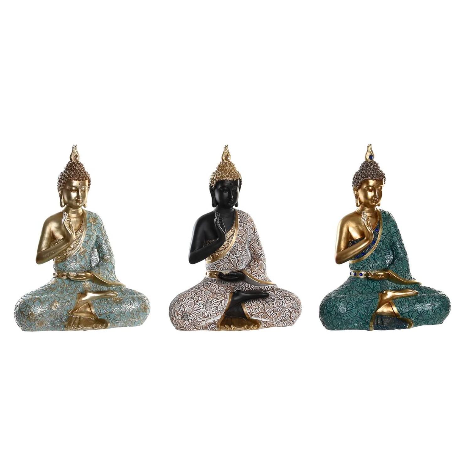 DKD Home Decor Decorative Figure 30 x 17 x 40 cm Black Buddha Turquoise Oriental Green (3 Pieces)