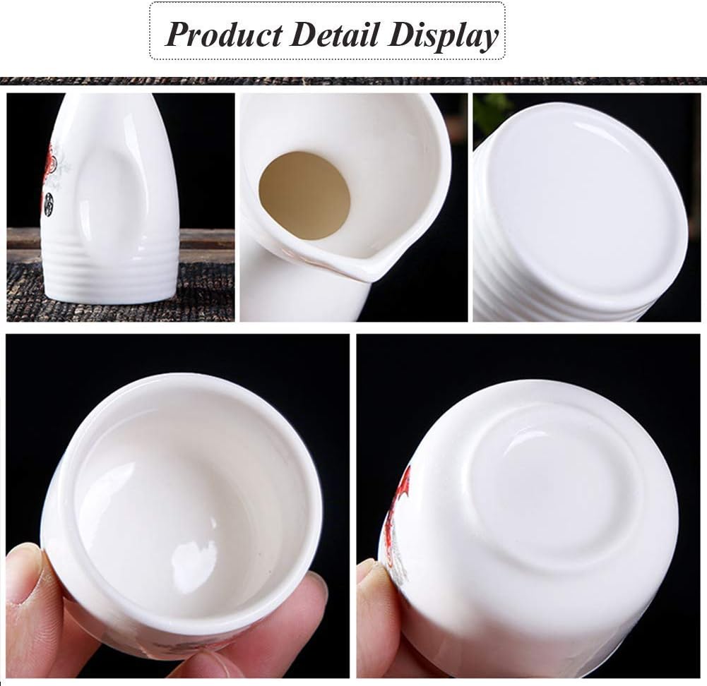 Exquisite 7 PCS Ceramic Sake Set with 6 Sake Cups Classic Chinese Style Hand-Painted Design Pottery Traditional Ceramic Cups Crafts with Gift Box 6 Choose D (D) (B)