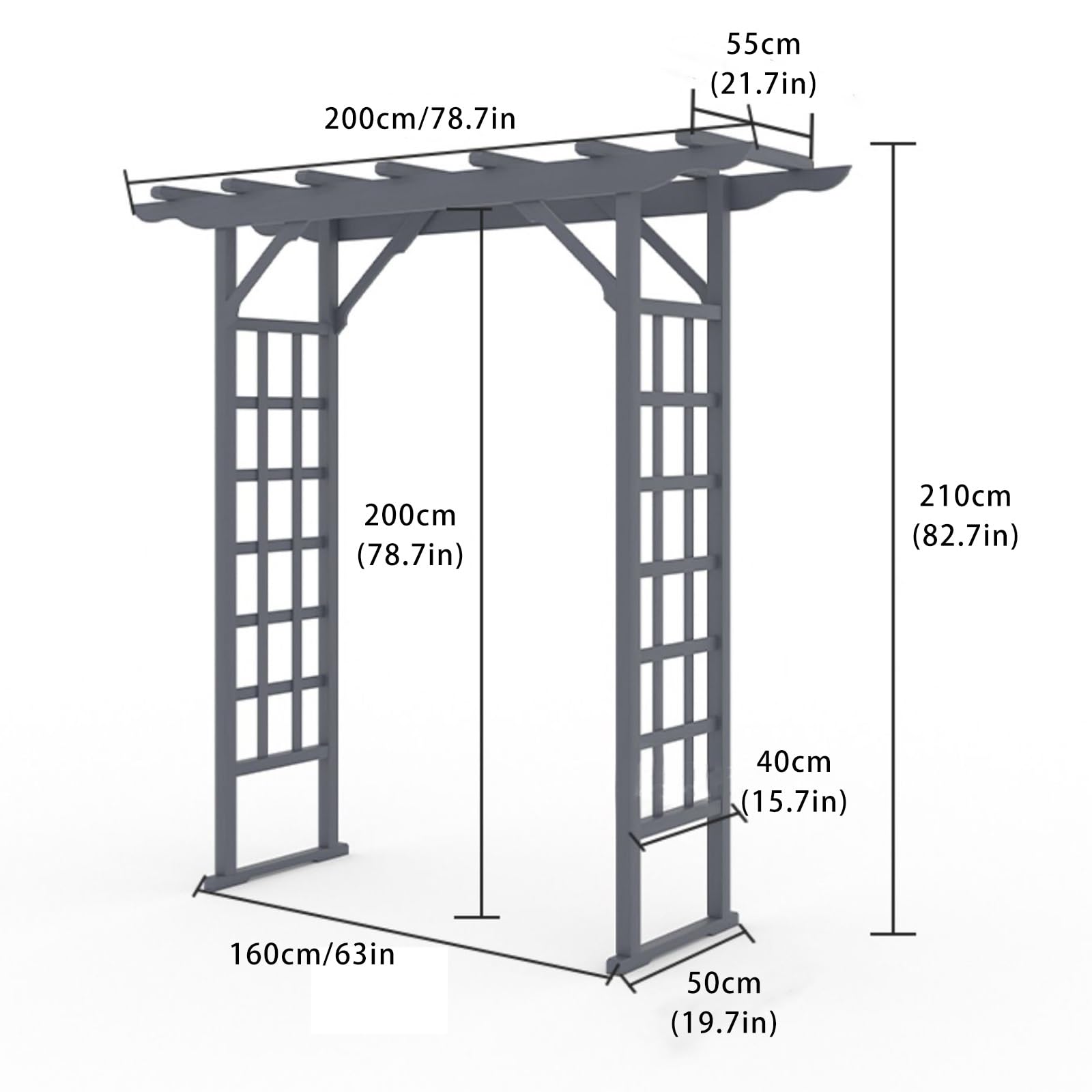 Drewniany łuk ogrodowy z bramą, 200 cm, dekoracyjna krata, na wesela, podwórka, trawniki, imprezy, ceremonie, idealny do roślin pnących, brązowa pergola ogrodowa