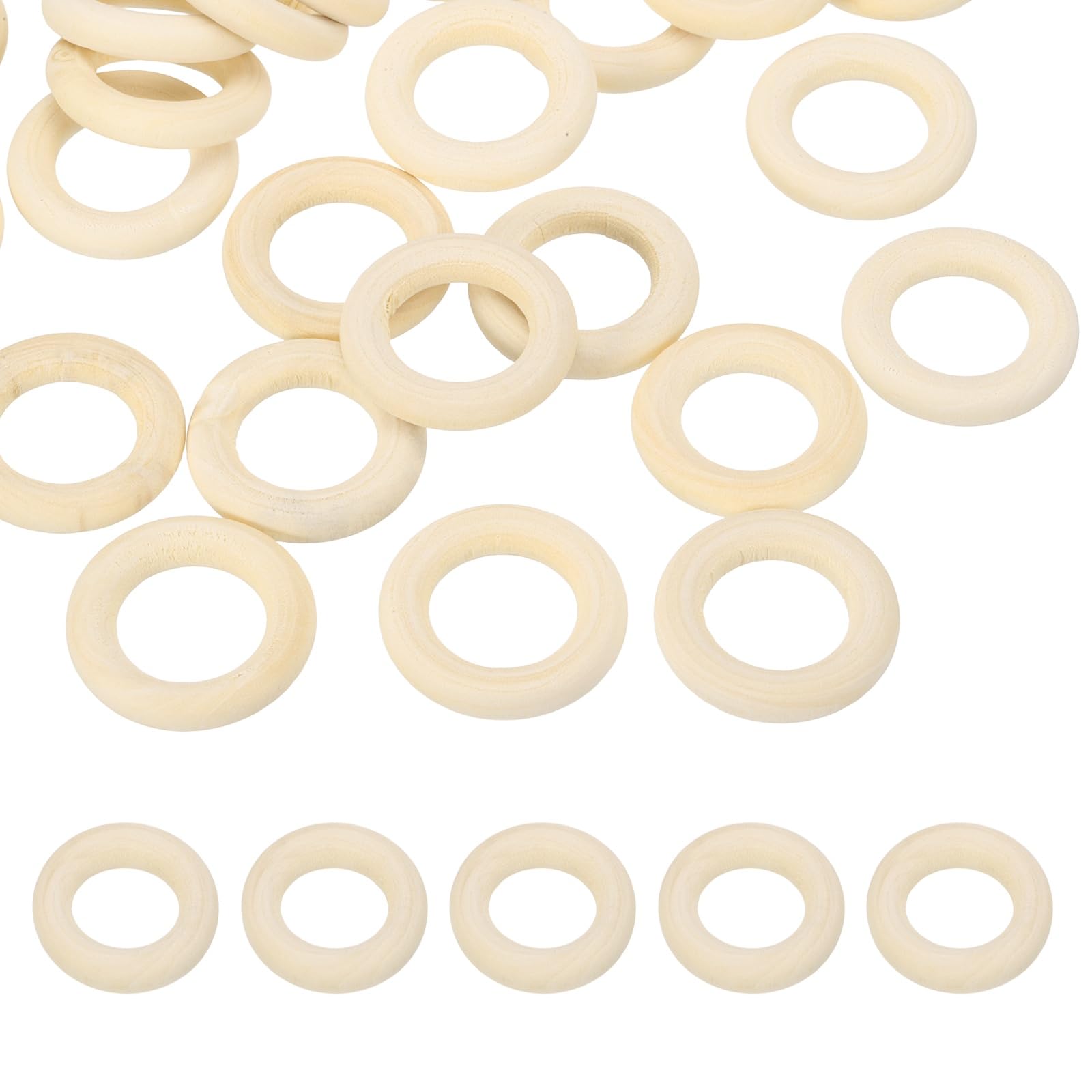 PATIKIL 30mm Natural Wooden Rings, 30 Pack Wood Ring Round Linking Rings Wood Loop Circle for Craft Pendant DIY Jewelry Making Macrame, Natural Color