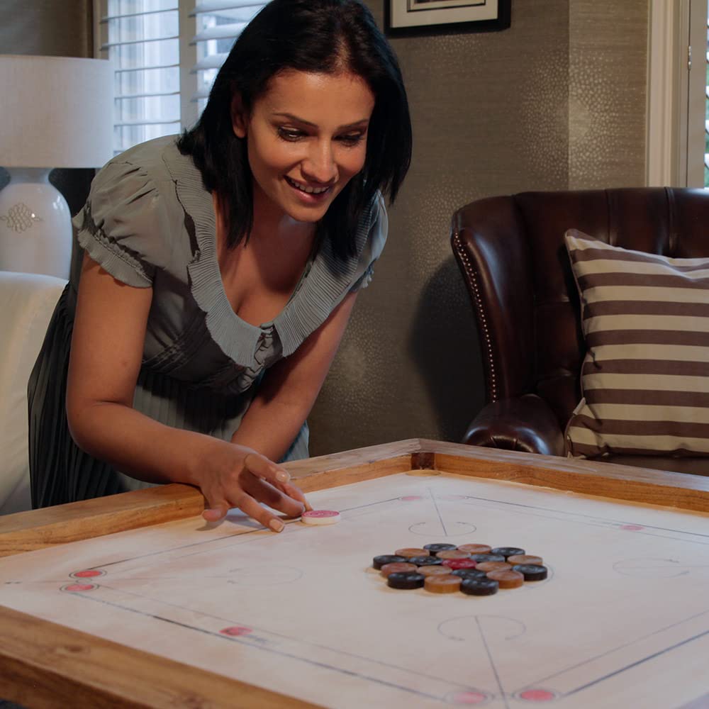 Tavola da gioco a quadri per Carrom, in legno di Kikar, prodotto in India, con pedine in un piccolo sacchetto, perfetto e completo (standard)