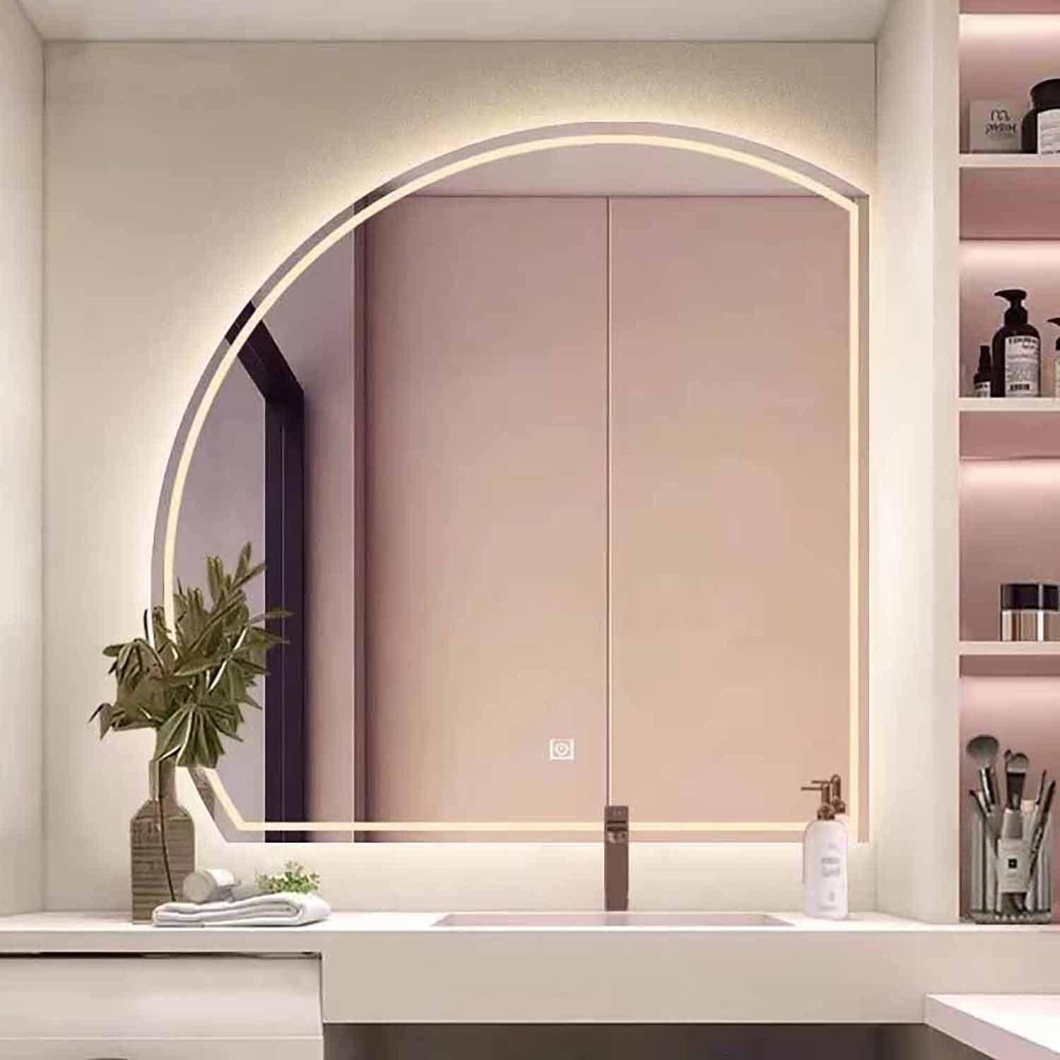 WJFTODAY Dimmable Frameless Half Moon Backlit Bathroom Mirror - Anti-Fog Vanity Mirror for Modern Decor, Perfect for Makeup and Grooming, 24" Size
