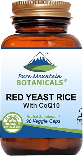 Pure Mountain Botanicals Arroz de levadura roja con CoQ10 90 cápsulas veganas kosher ahora con 600 mg de levadura de arroz rojo orgánico Plus Co Q 10