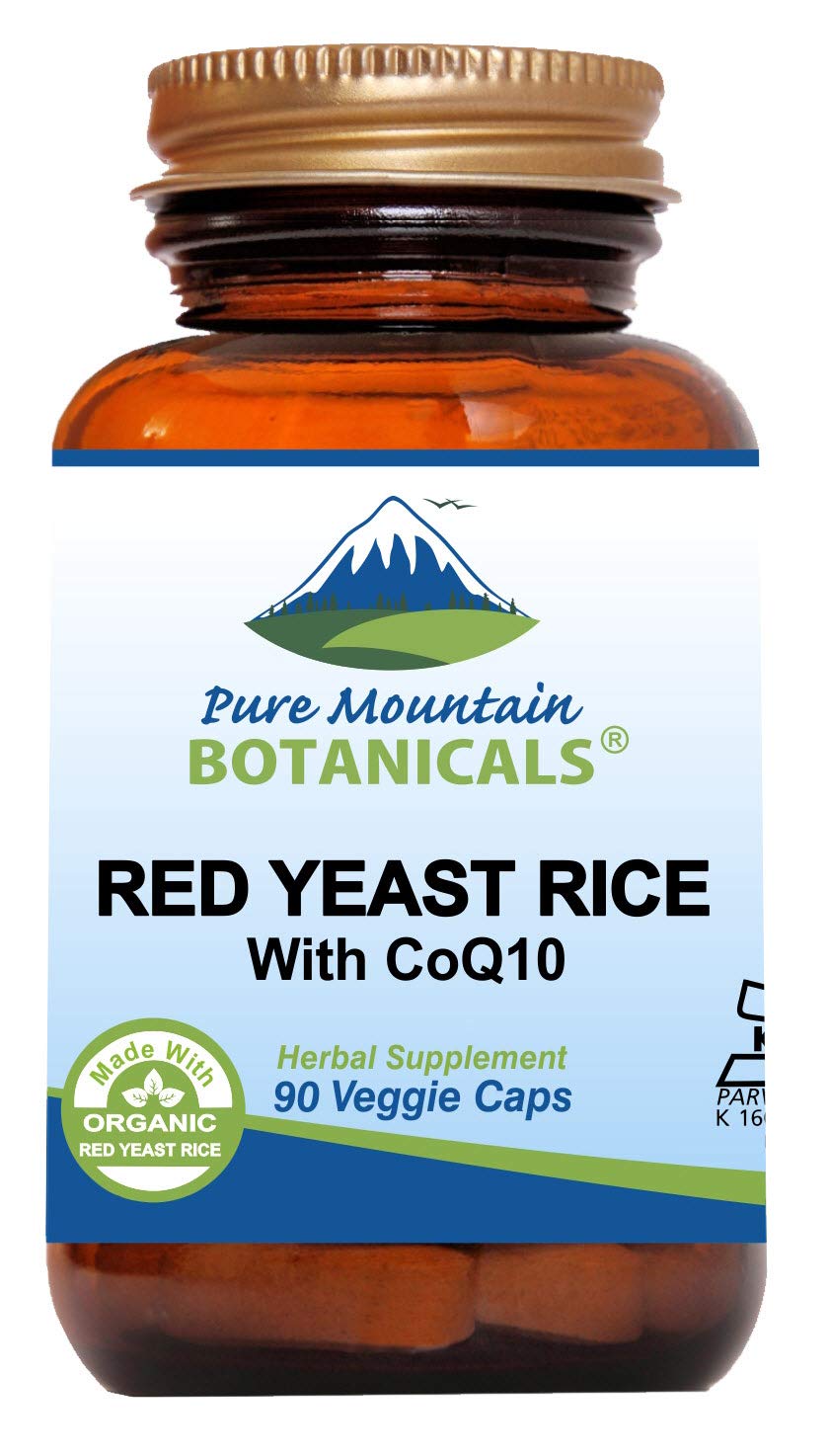 Pure Mountain Botanicals Red Yeast Rice with CoQ10 90 Kosher Vegan Capsules Now with 600mg Organic Red Rice Yeast Plus Co Q 10