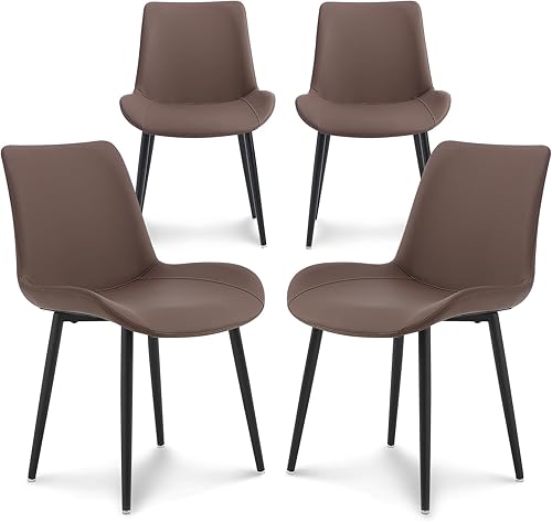 seonyou Juego de 4 sillas de comedor tapizadas de piel sintética de mediados de siglo, cómodas sillas de comedor con marco de metal