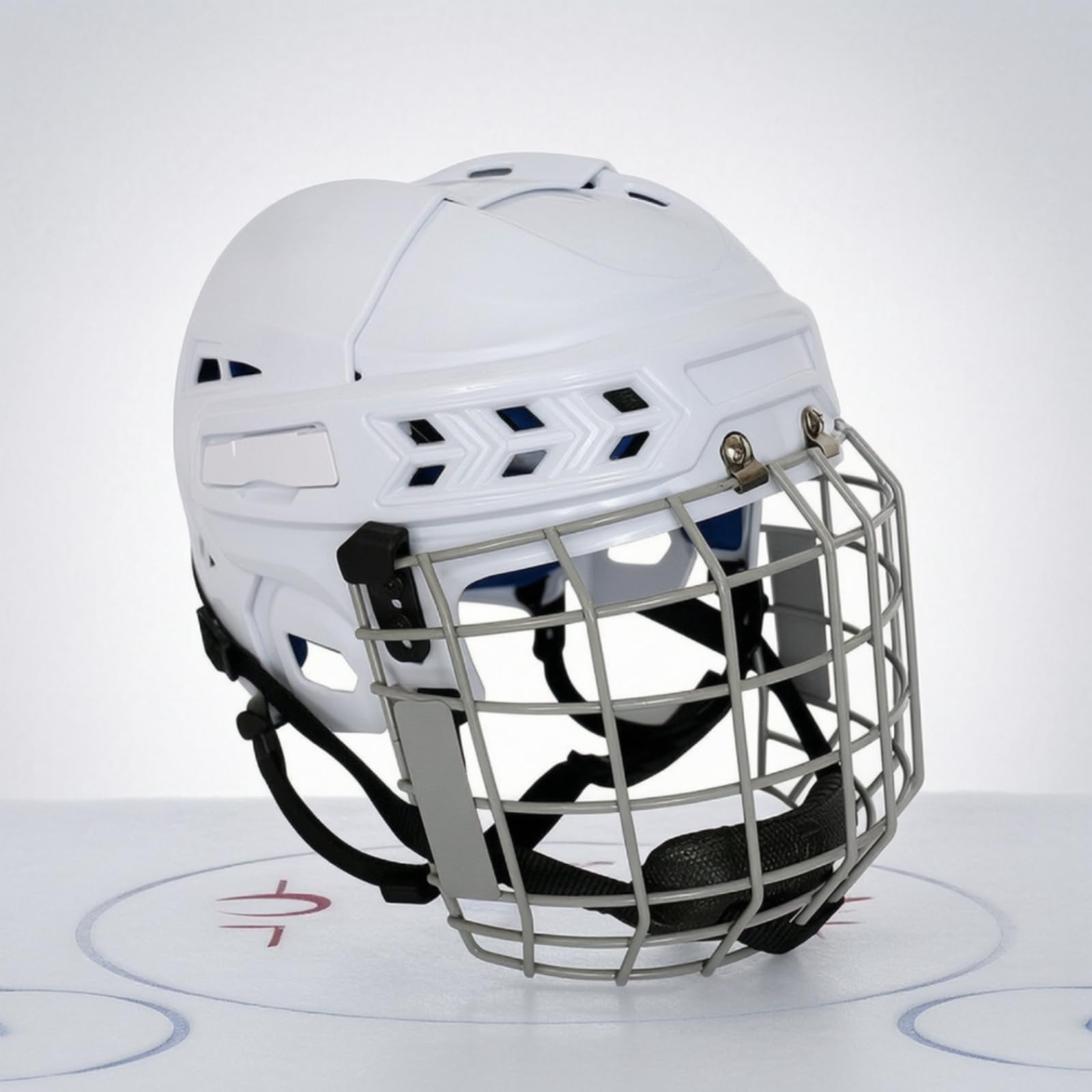 Casque de Sport avec Grille Faciale Casque Intégral Casque de Hockey Protège-tête Structure à Coque Lisse Absorbant Les Chocs avec Coussinets EVA et