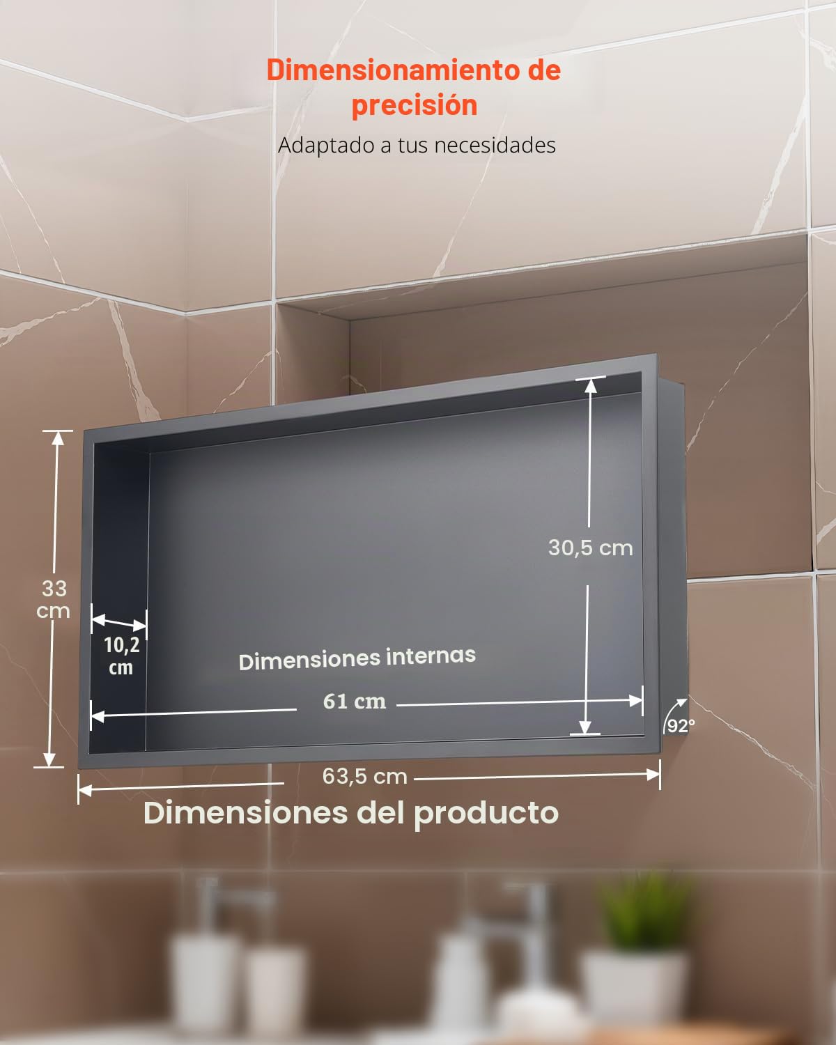 VEVOR Nicho de Ducha Empotrado 33x63,5x10,2 cm Estante Divisor de Pared de Acero Inoxidable Organizador de Jabón y Champú con Marco Sellado Impermeable Duradero Fácil de Instalar para Baño, Negro