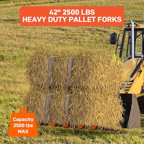 Clamp On Debris Forks to 48" Bucket, Heavy Duty Pallet Fork 2500 Lbs Capacity Quick Attach Fit For Loader Bucket Skidsteer Tractor