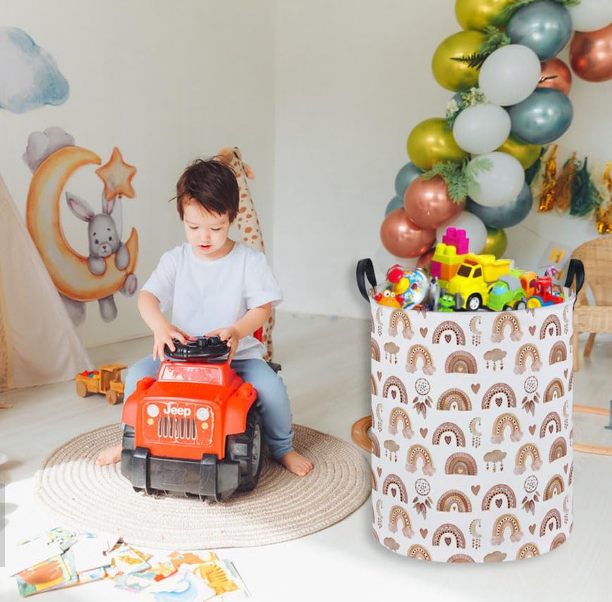 Image of Essme Kids Laundry Basket,Rainbow Hamper Collapsible Canvas Waterproof Storage Bin for Girls, Cute Hamper,Gift Baskets.(Dream rainbow)