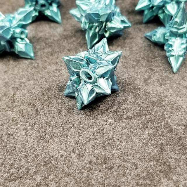 Sage's Portal Deadly Blossoms Metal DND Dice 7 Piece Polyhedral Dice Set for DND TTRPG Dungeons and Dragons Pathfinder Oversized Designer Ornamental Dice (Aquamarine)