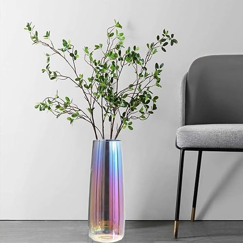 Miniatura 7 de Jarrón de vidrio iridiscente y bambú  Jarrón cilíndrico de vidrio para plantas y flores hidropónicas de 18 pulgadas de alto
