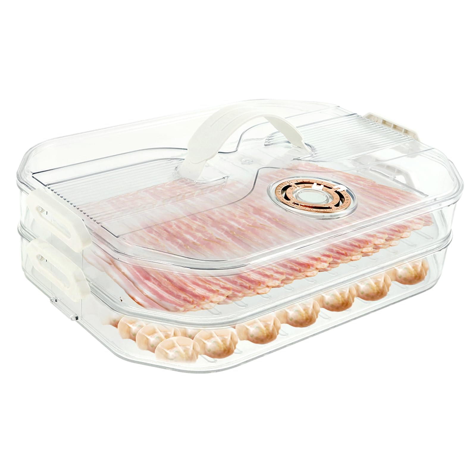 NALACAL Meat Container, Beef Storage Container, Refrigerator Food Storage Clear Box for Fridge 2 Layer, with Date Recording Function, Removable Bacon Keeper for Organizing and Storage