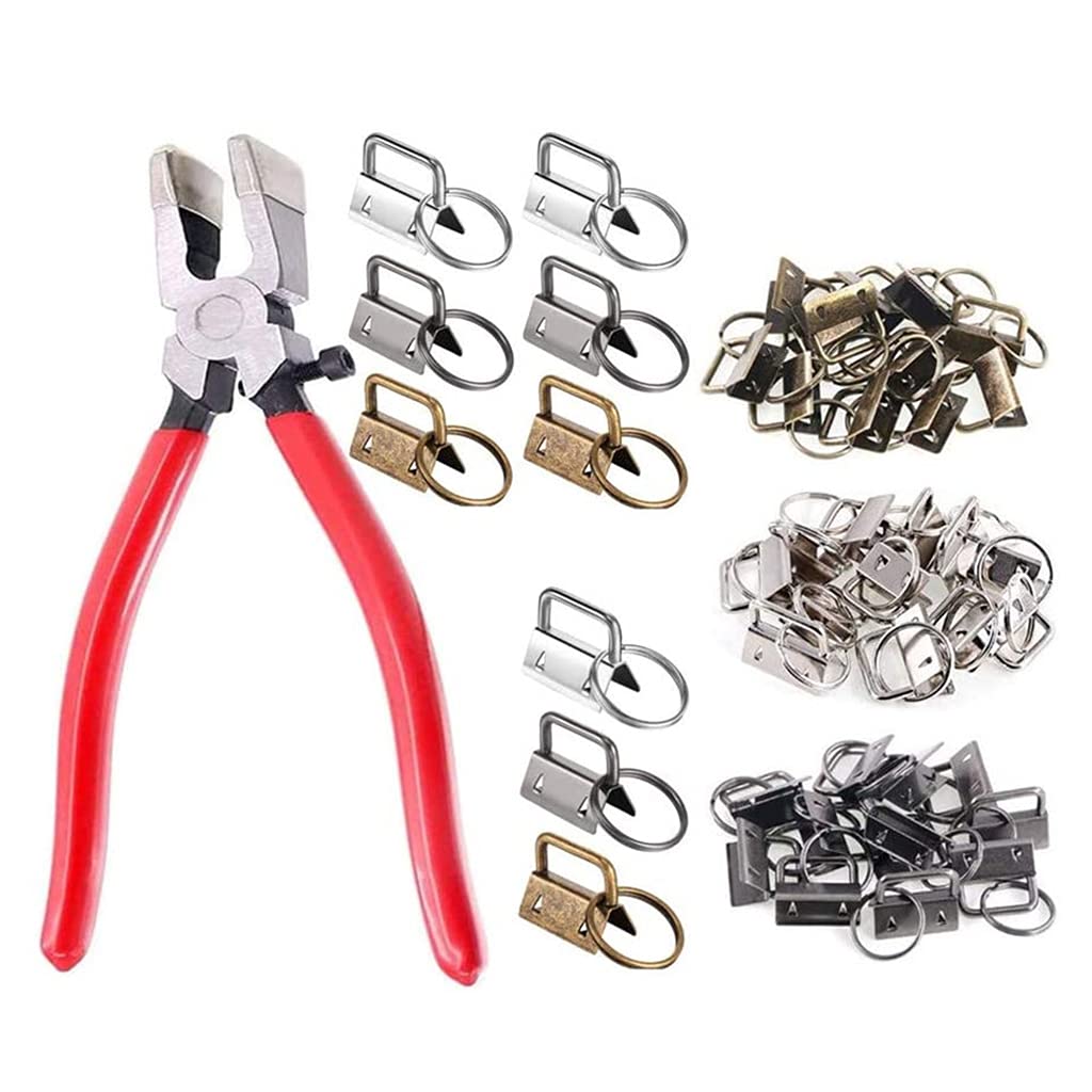 Tsophreniq 1 Set 46PCS Keychain and Wristlet Clamp for Hardware Supplies with Pliers Tool for Wristlet or Lanyards, 3 Color Pliers Tool