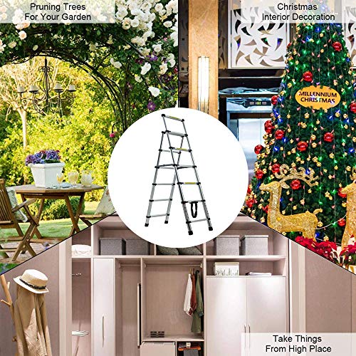 Telescopic Ladder 5+6 Step Aluminum Telescoping Collapsible Ladder, A-Frame Extension Ladder with Safety-Lock and Anti-Slip Pedal, Foldable Lightweight Ladders for Home DIY