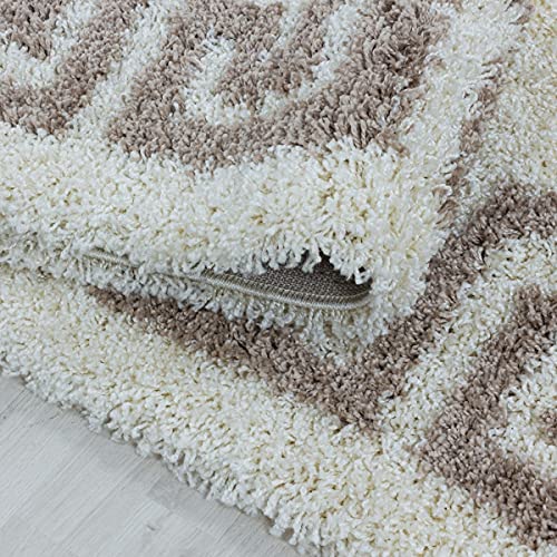 Tapis design à poils longs de haute densité beige et antique