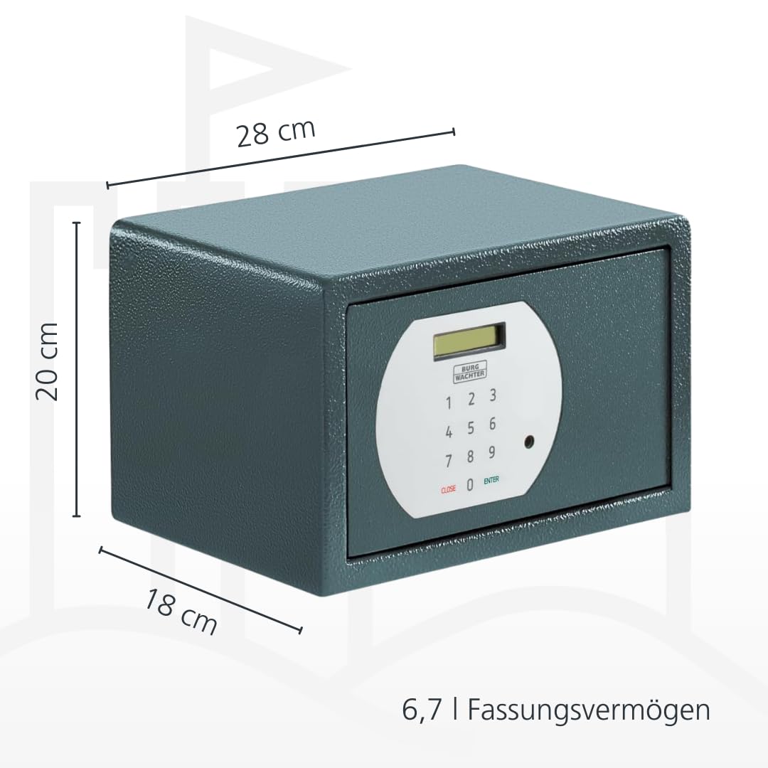 BURG-WÄCHTER Möbeltresor für Hotel mit elektronischem Zahlenschloss, Zur Wand- und Bodenbefestigung, 6,7 l, 7,1 kg, Pure-Safe PS 110 E KA 3, anthrazit