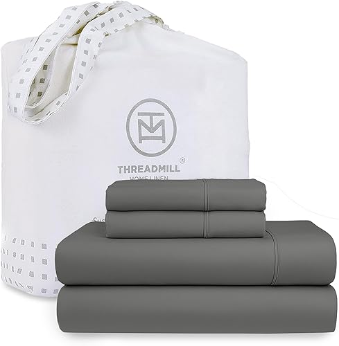 Threadmill Home Linen Bedding - Juego de sábanas de 300 hilos, 100 % algodón, juego de cama de lujo, 4 piezas, tejido de satén suave, color blanco,