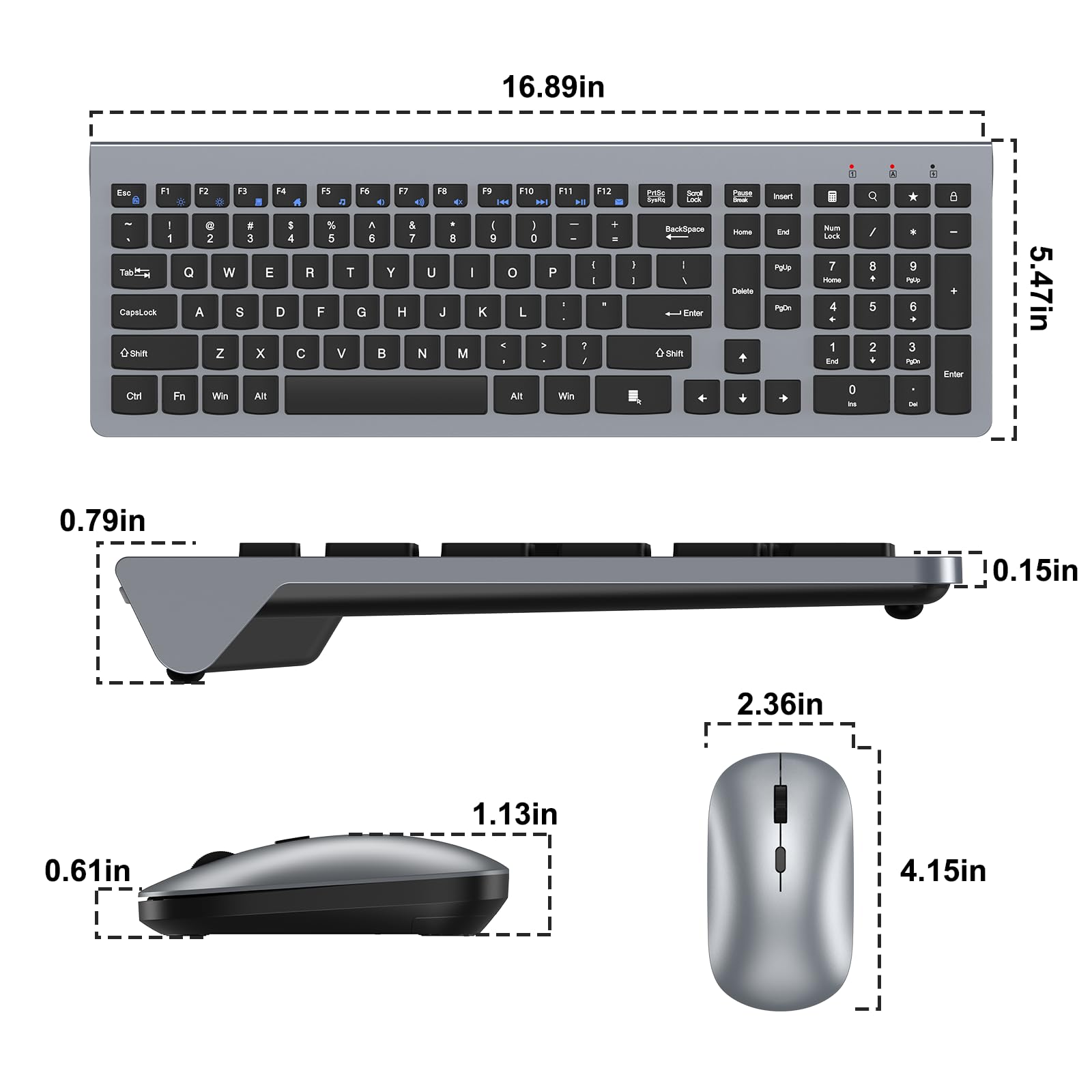Combo de teclado y mouse inalámbricos, teclado y mouse inalámbricos ultrafinos de tamaño completo, adecuado para portátiles y PC