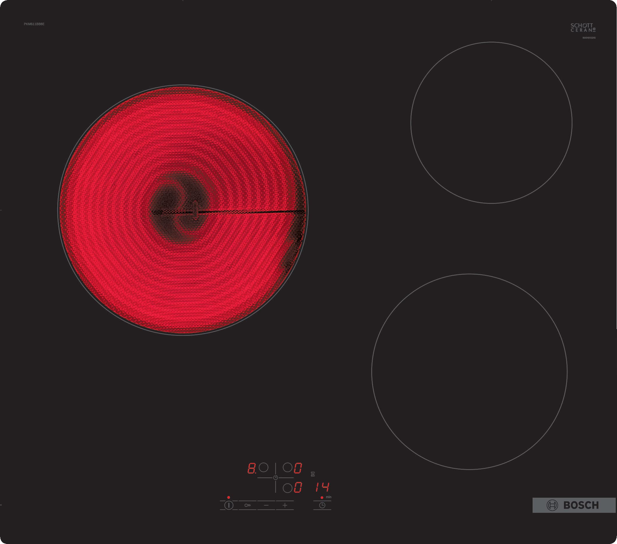 Bosch PKM611BB8E Serie 4 - Placa eléctrica (3 luces, 60 cm, potencia 5700 W), color negro