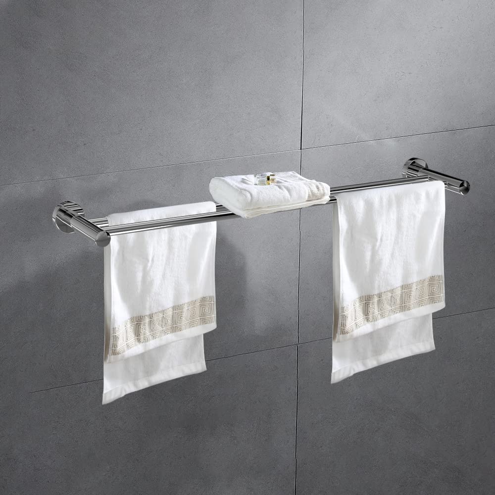 Regulowany wieszak na ręczniki, 43–72 cm, montowany na ścianie, wieszak na ręczniki, ze stali nierdzewnej SUS304, do kuchni, łazienki, toalety, hotelu, biura, chromowany (podwójny drążek)