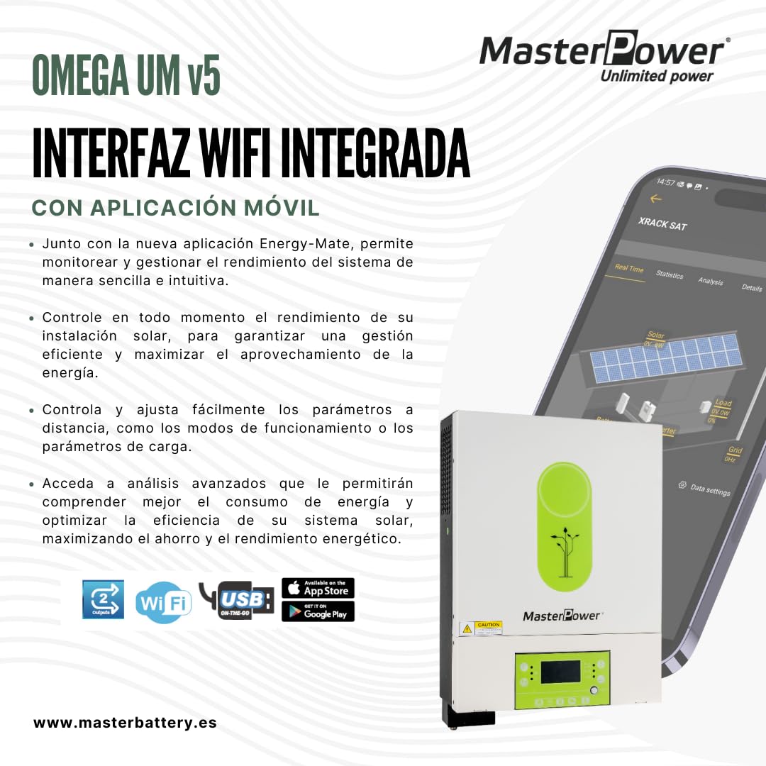 Master Power UM-V5 4000 W 24 V MPPT 120A do 5000 W, falownik hybrydowy, z podwójnym wyjściem do inteligentnego zarządzania ładowaniem + WiFi