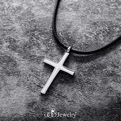 555Jewelry Stainless Steel Cross Necklace for Men - Cross Pendant with 18 Inch Adjustable Black Rope Cord - Mens Cross Necklaces3