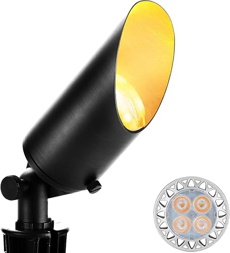 wowlite Focos de paisaje para exteriores, 12 V de bajo voltaje con bombilla LED MR16 de 5 W, blanco cálido de 2700 K, luz direccional de aluminio