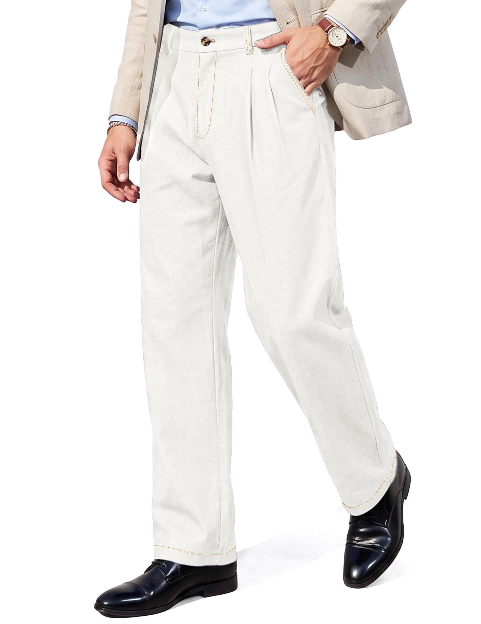 TARAINYA Anzughose Herren Baggy Chino Hosen Modern Business S-4XL | Bundfaltenhose, Stoffhose, Freizeit, Vintage Old Money Stil, Lockerer Schnitt, Weites Bein, Elastikbund mit Gürtelschlaufen