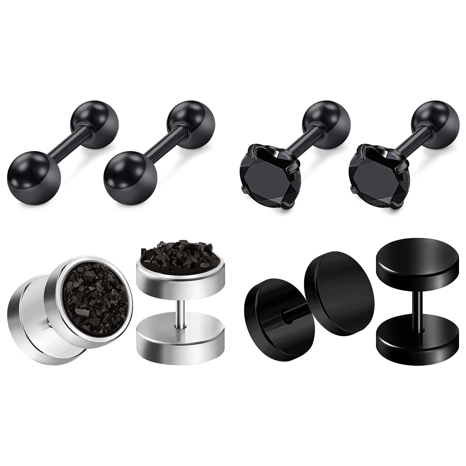 Funseedrr 3-4 Pares Pendientes Hombre Piercing Aro Boton Acero Quirúrgico Falso Dilatadores Pendiente Piercing Oreja Joyas