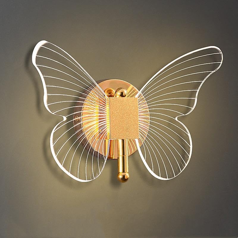 EMNDR Bedside Lamp Butterfly Lamp LED Wall Sconce with Acrylic Light Guide, Nordic Indoor Wall Lights for Bedroom Bedside Living Room Home Decoration,White Light