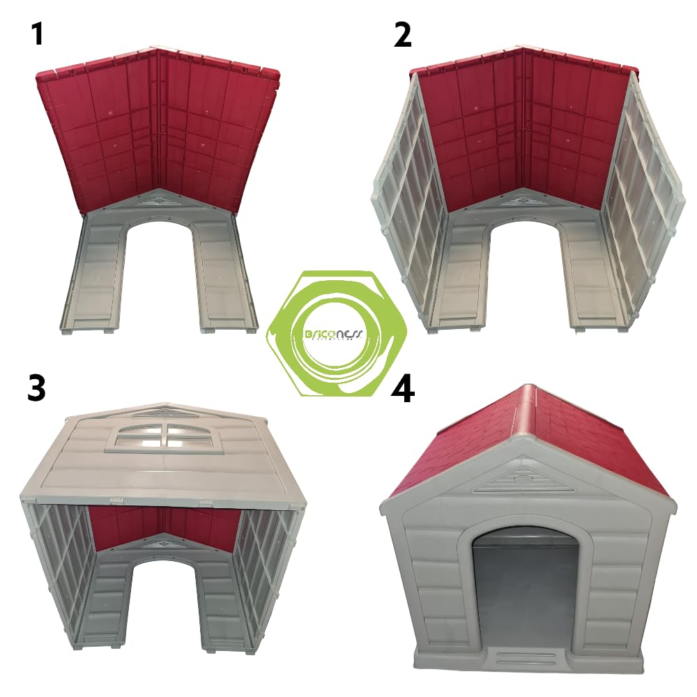Caseta para perros de jardín exterior de resina talla grande beige con techo rojo L90xP92xH89 cm