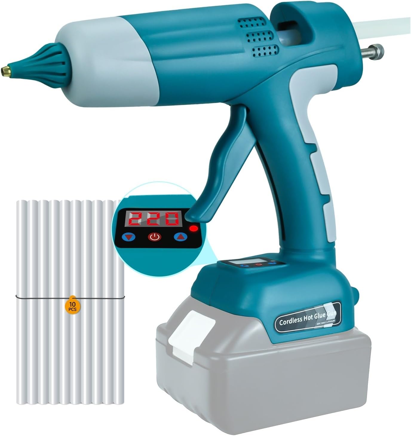 Hot Glue Gun Cordless Hot Melt Glue Gun for 18-20V Li-ion Battery Repair DIY Tool Set with 10 Glue Sticks Power Tool Glue Gun for DIY Arts, Crafts and Quick Repairs