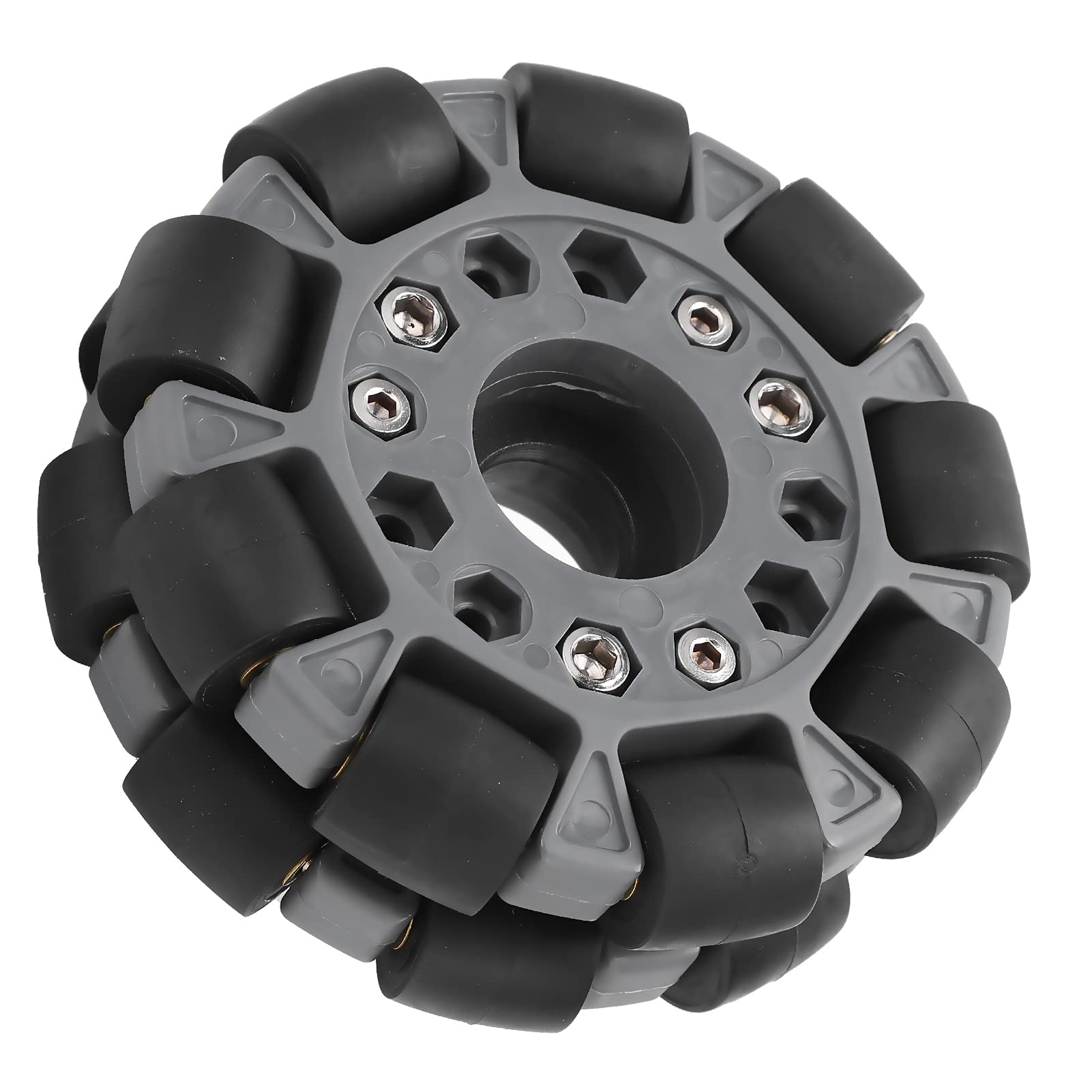 Rueda omnidireccional de plástico doble de 100 mm, rueda de robot 14049, capacidad de carga resistente de 20 kg, rotación de 360° con rodillos de goma para cuerpo de nailon