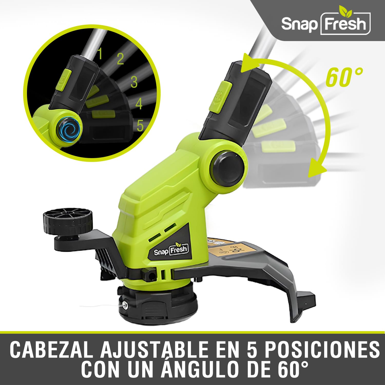 SnapFresh Cortacésped a batería 20V Desbrozadora (con batería y Cargador, Cambio rápido de Hilo, 30,5 cm de Ancho de Corte, Mango telescópico Ajustable, Protector de Flores)