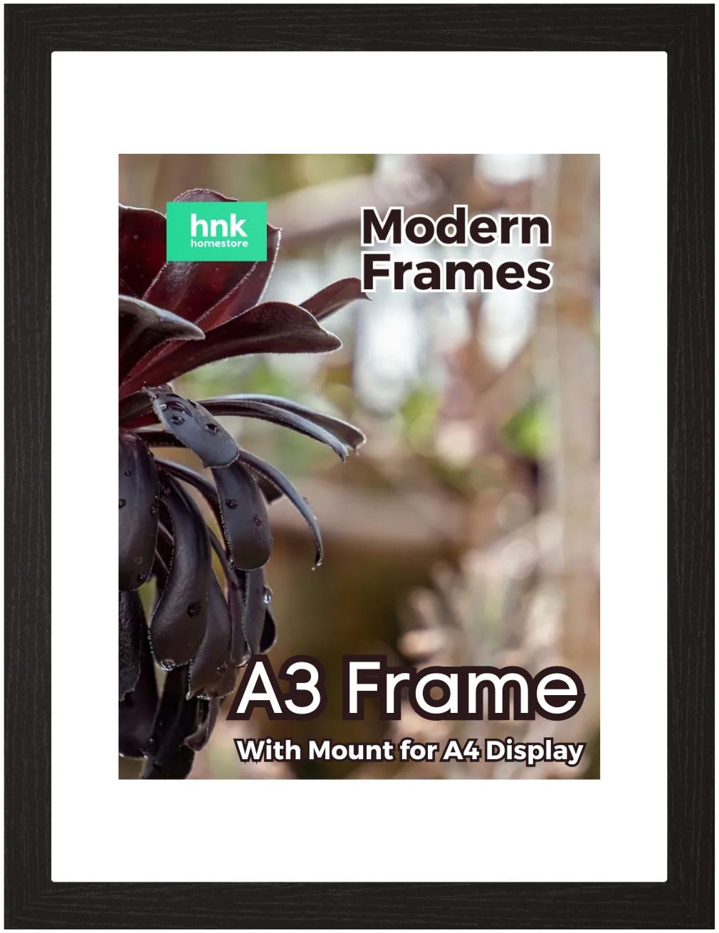 BLACK Large A3 Picture Poster Frame Size 29.7 X 42cm, 297 X 420mm with White mount for Image, Photo, Artwork, or Print Size A4, 21 X 30cm, 210 X 300mm [BLACK A3/A4 Frame]