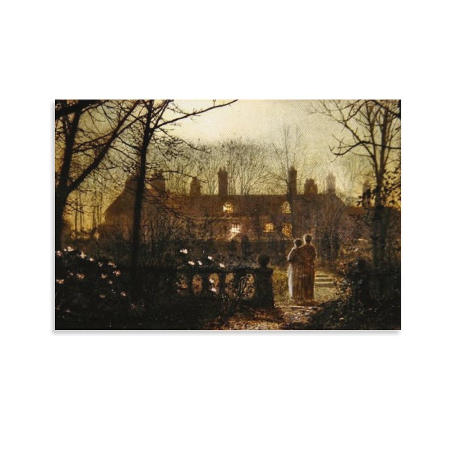 Moonlit Scene with Two Figures By John_Atkinson_Grimshaw Wall Art Prints Poster Art Poster Canvas Painting Decor Wall Print Photo Home Modern Decorative Posters 16x24inch(40x60cm)