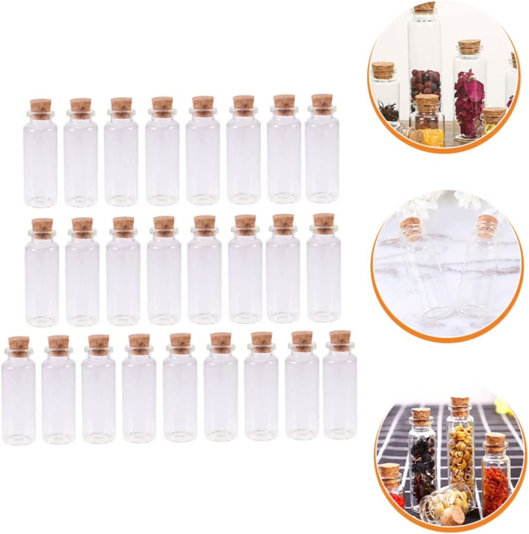STOBAZA 25Pcs Small Glass Bottles with Cork Stoppers Decorative Jars for Candy Wedding Favors Crafting Storage Glass and Materials