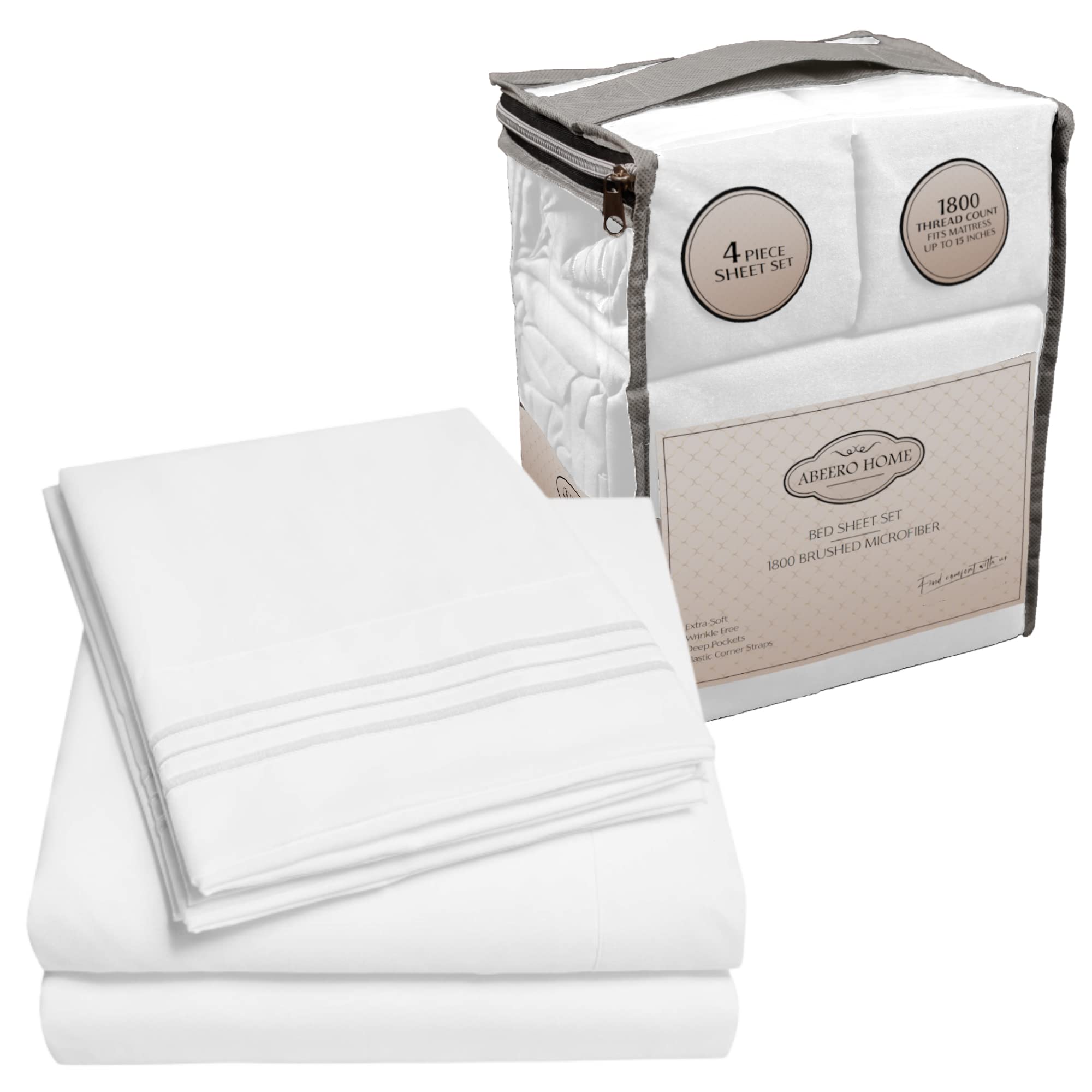 King Size Sheets Set Cooling - Luxury Hotel Sheets - Soft Bed Sheets with Elastic Corner Straps - Deep Pockets Microfiber Bedsheet - Bedding Sheets & Pillowcases - 4 Piece (King, White)