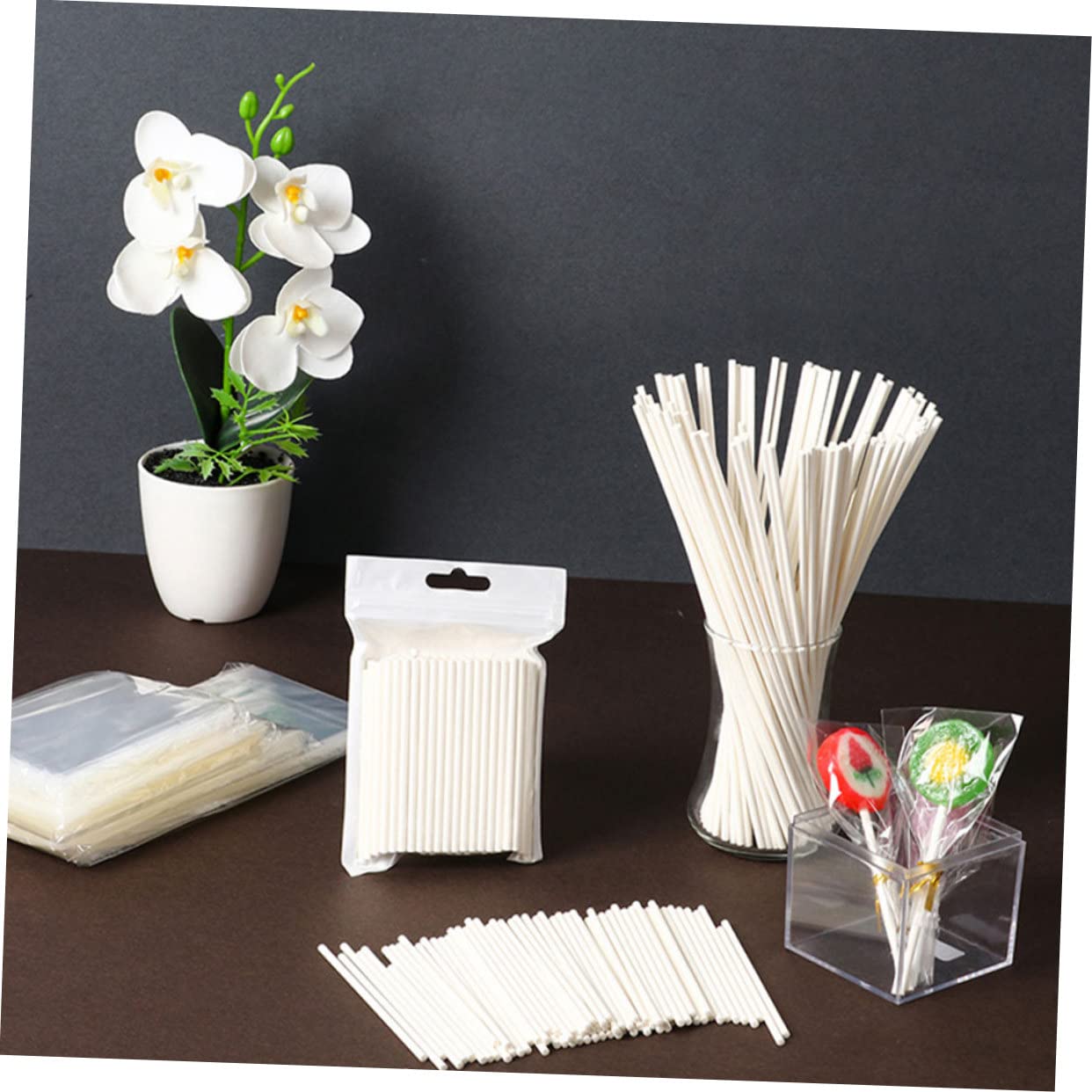 OFFSCH 200Pcs Paper Lollipop Sticks for DIY Candy Marshmallow Treats and Dessert Decoration Smooth Surface Safe and Convenient Stirring Rod for Crafting Candy Snacks