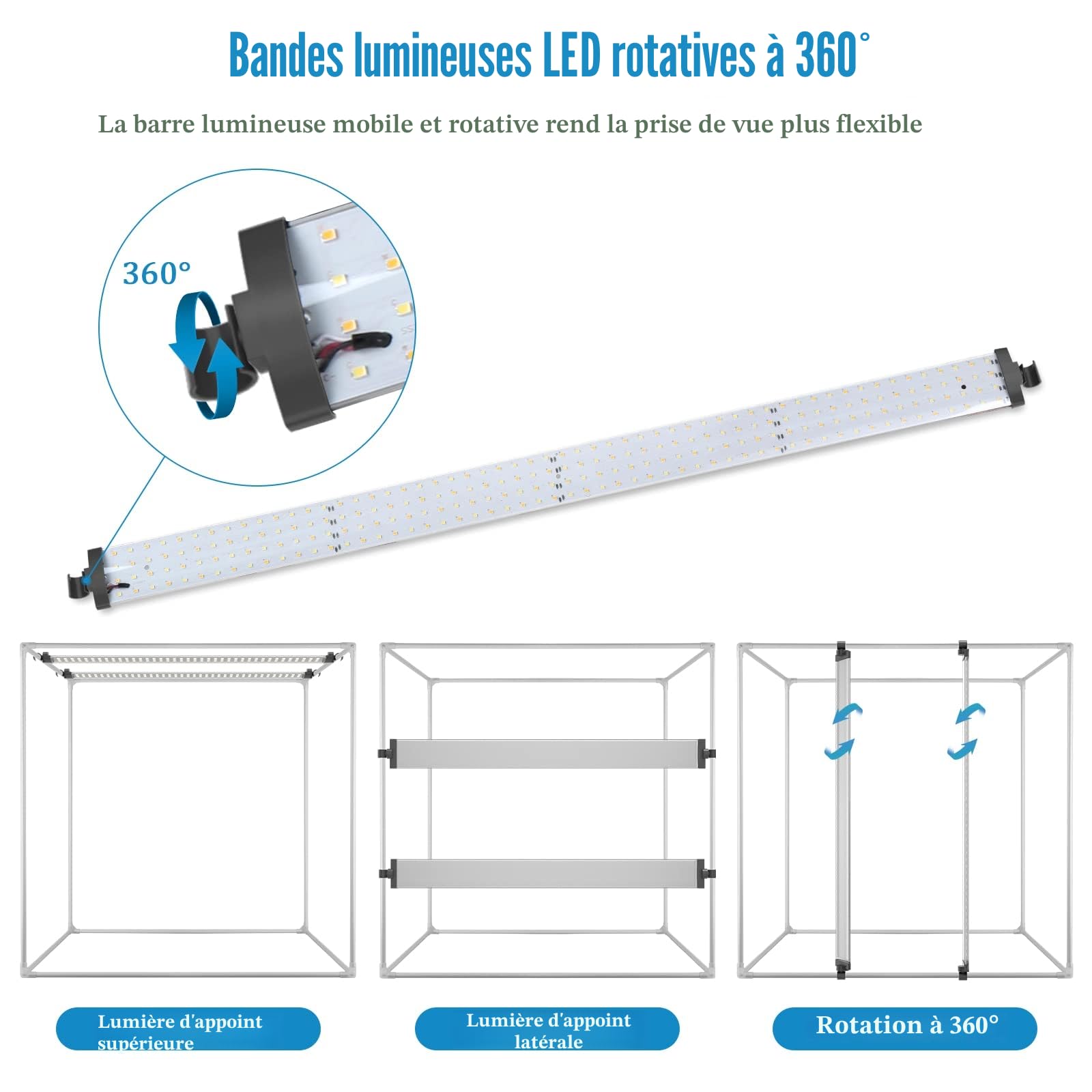 Boîte à lumière pliable portable pour studio photo, 81,3 x 81,3 x 81,3 cm, tente de prise de vue avec lumières LED CRI95+ à intensité variable et 4 toiles de fond pour photographie de produit