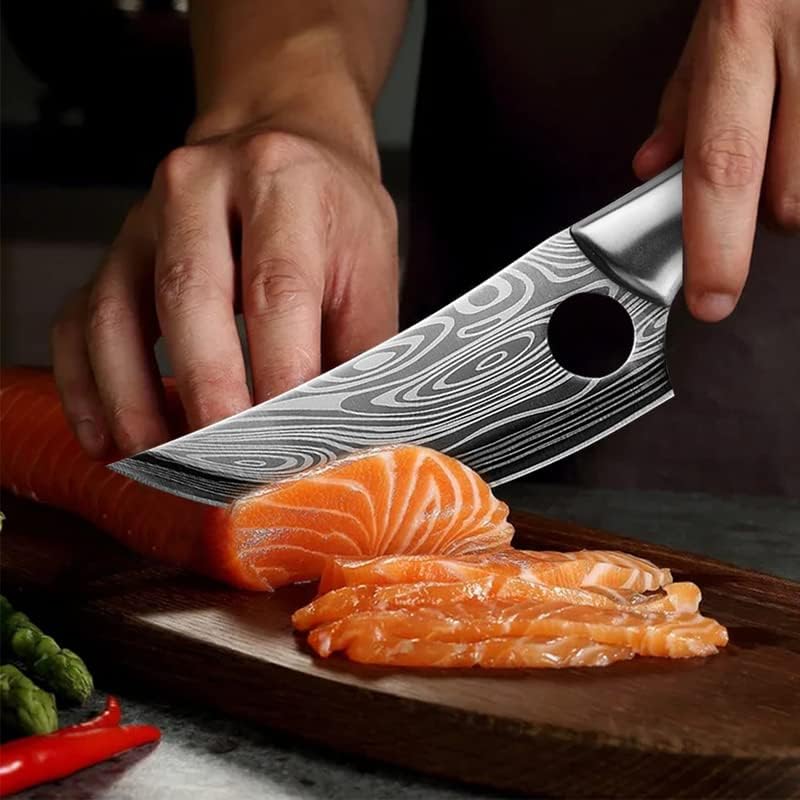 Meat Cleaver, 5.5 Inch Meat Cleaver Kitchen Chef Knife Damascus Laser Pattern Boning Knife Stainless Steel Fish Fruit Slice Butcher Knife With Sheath