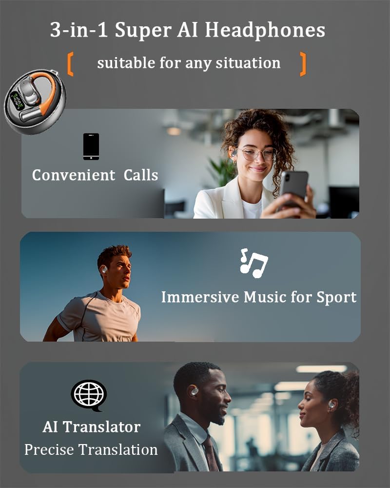 AI Translation Earbuds Real Time, 2026 3-in-1 Translator with APP, Bluetooth Earbuds for 144 Languages (Spanish Supported), 5 Modes, Wireless Headphones for iOS Android Windows Travel Business - Image 3