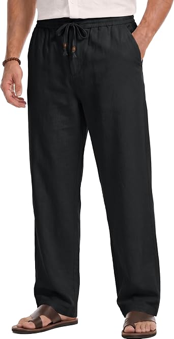 MAGNIVIT Mens Cotton Pants Loose Fit Beach Pockets Pants