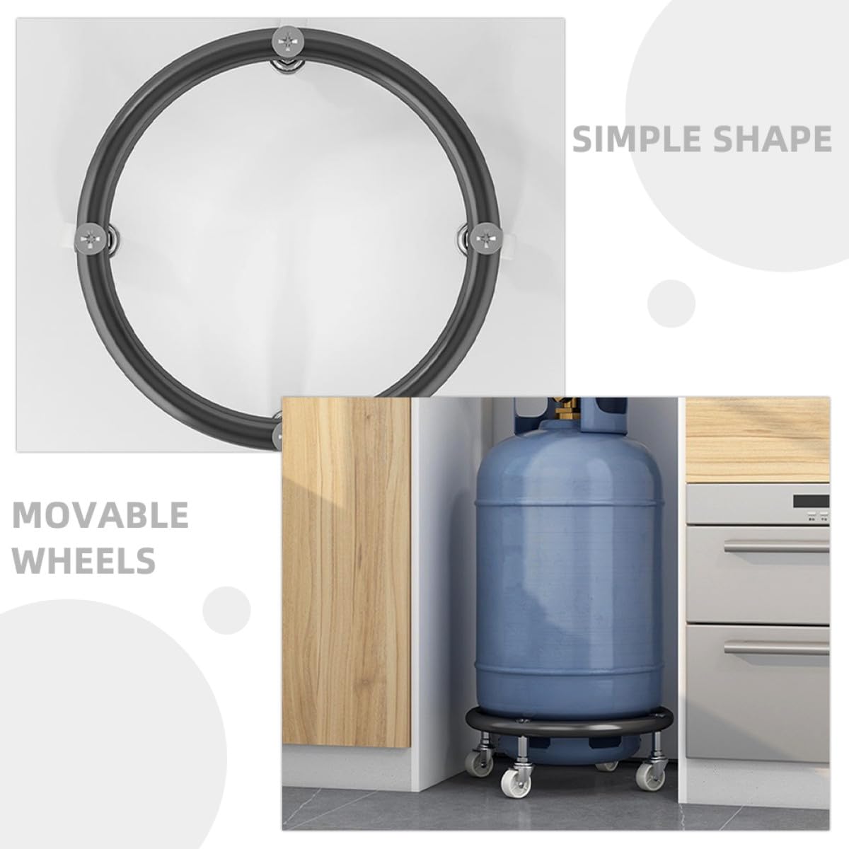 Mipcase Support de Cylindre à roulettes en Acier Inoxydable Épais Noir, Socle Mobile avec Frein, Plateau pour Bouteille de Gaz Propane, Chariot Robuste pour Réservoir Essence, Usage