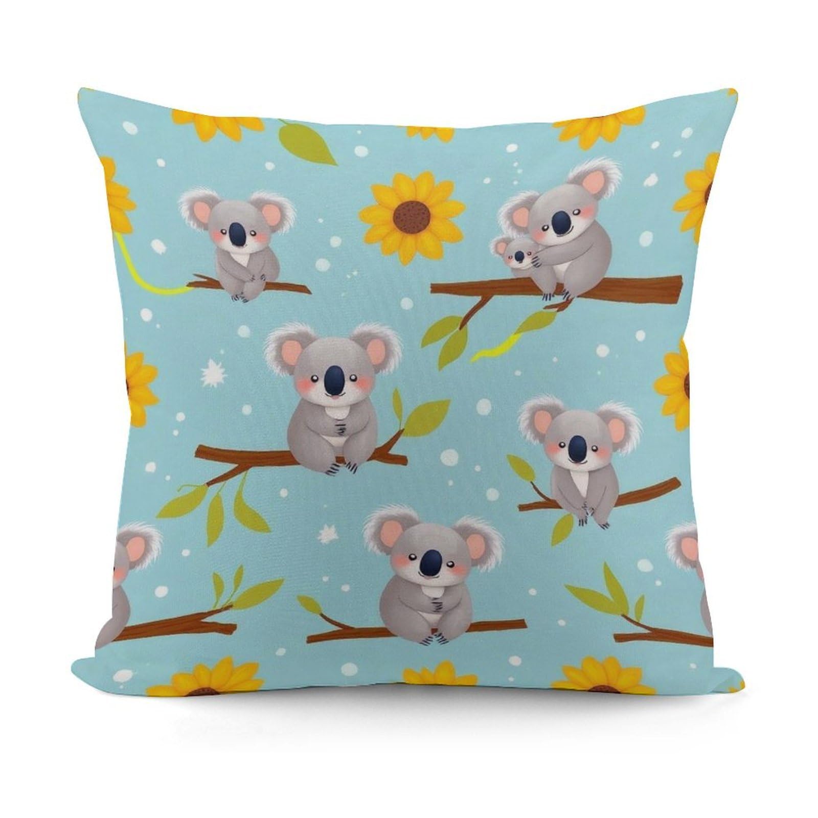 Smazdfxx Picture(470) Plush Pillow Cover With Zipper For Living Room,Bedroom, Sofa Sunflower Cute Cartoon Koala Bear Couch Cushion Decorative