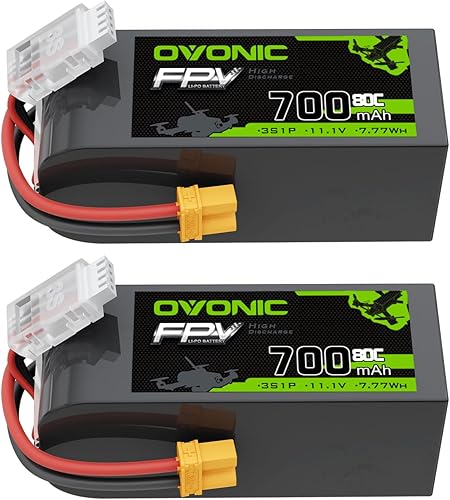OVONIC Batería Lipo de 11.1V 80C 700mAh 3S con enchufe XT30 1 paquete que incluye 2 baterías