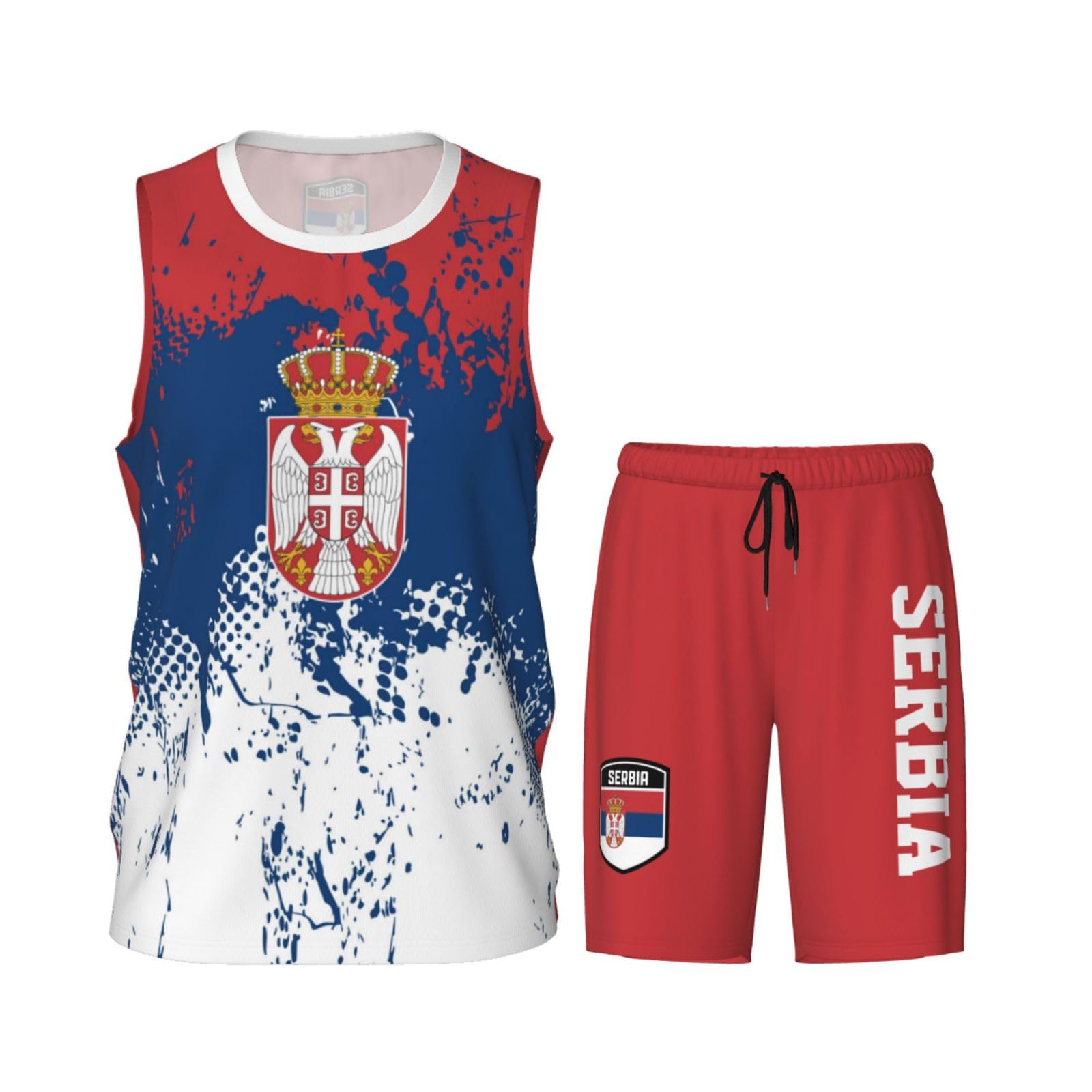 Serbia Flag Grain (2) Basketball Jersey Uniform Suit for Men Adults Training Athletic Set